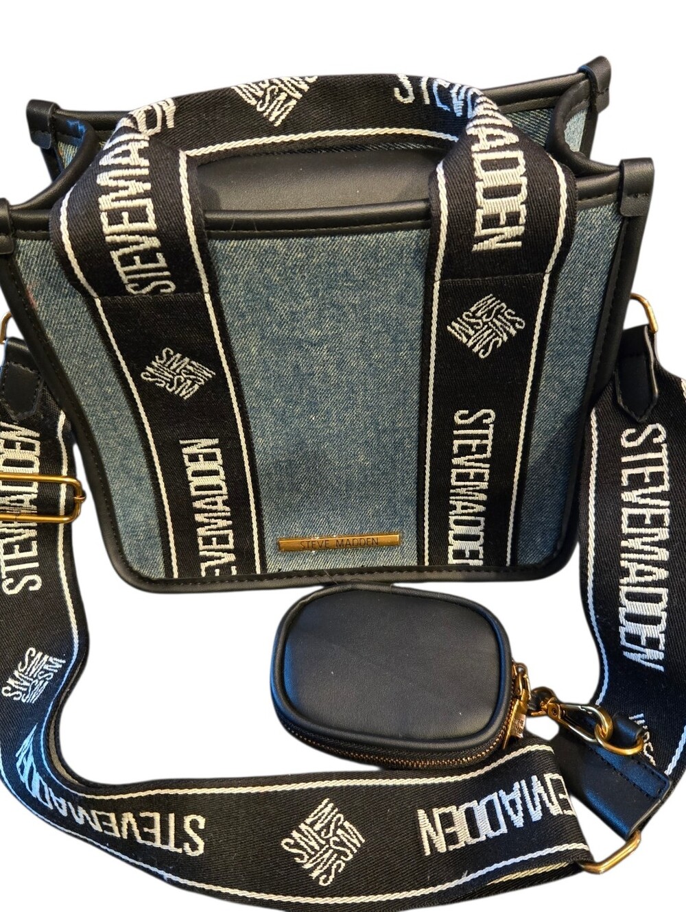 Steve Madden Black and Blue Jean Tote Bag With Change Purse
